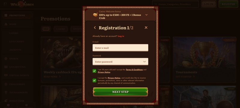 Wildrobin casino sign up in Germany